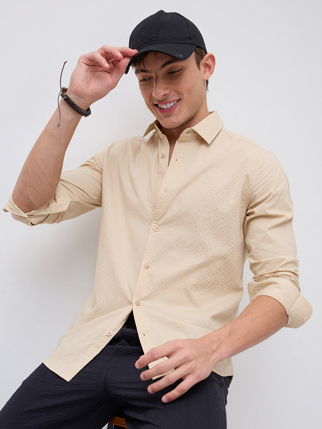 Minimal Beige Textured Shirt