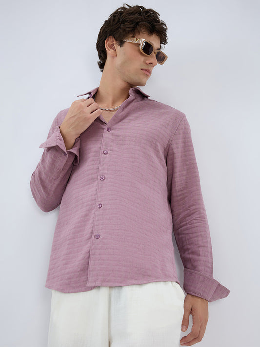 Dusty Rose Horizontal Textured Striped Shirt