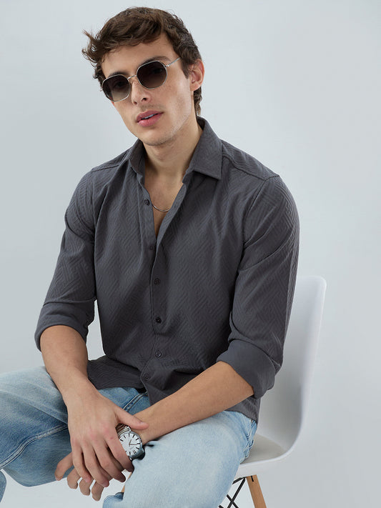 Grey Interlock Maze Weave Knitted Shirt