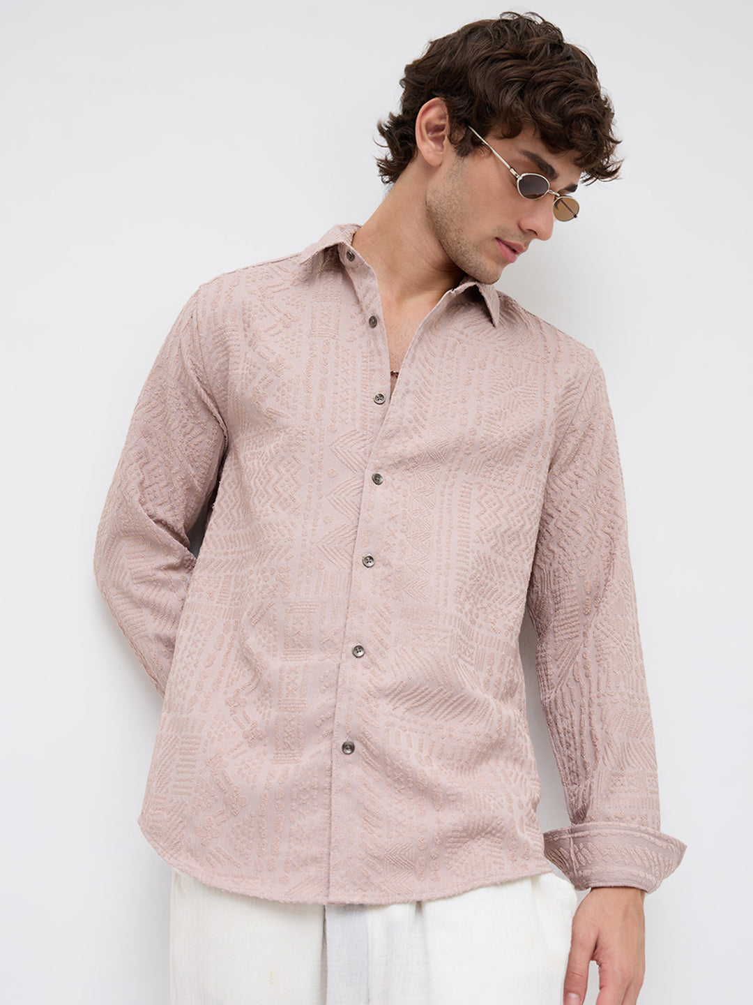 Rouge Pink Embossed Textured Shirt