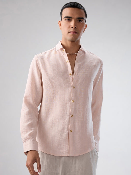 Pale Pink Linear Loom Crinkled Shirt