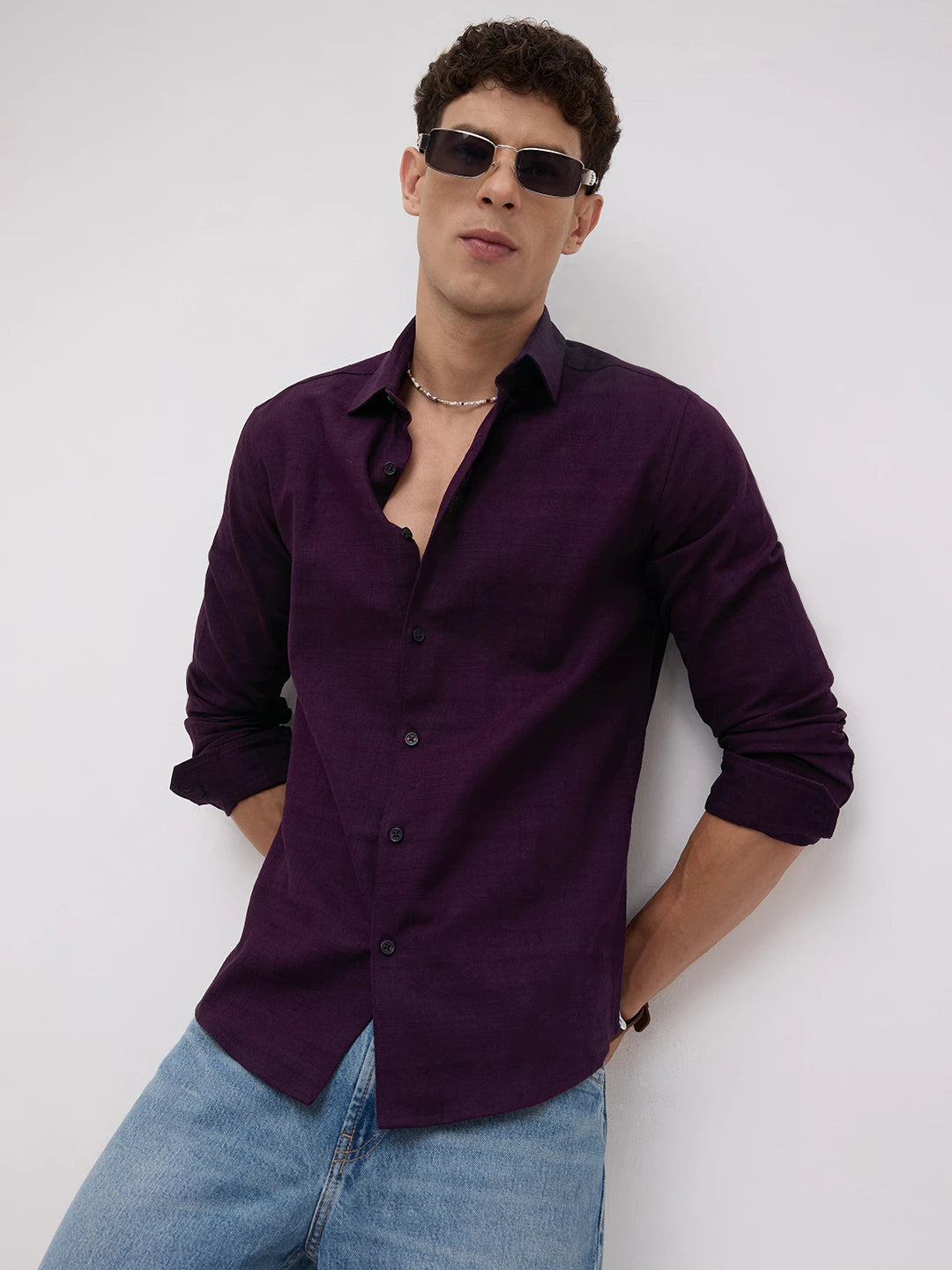 Wine Crossgrain Micro Textured Shirt