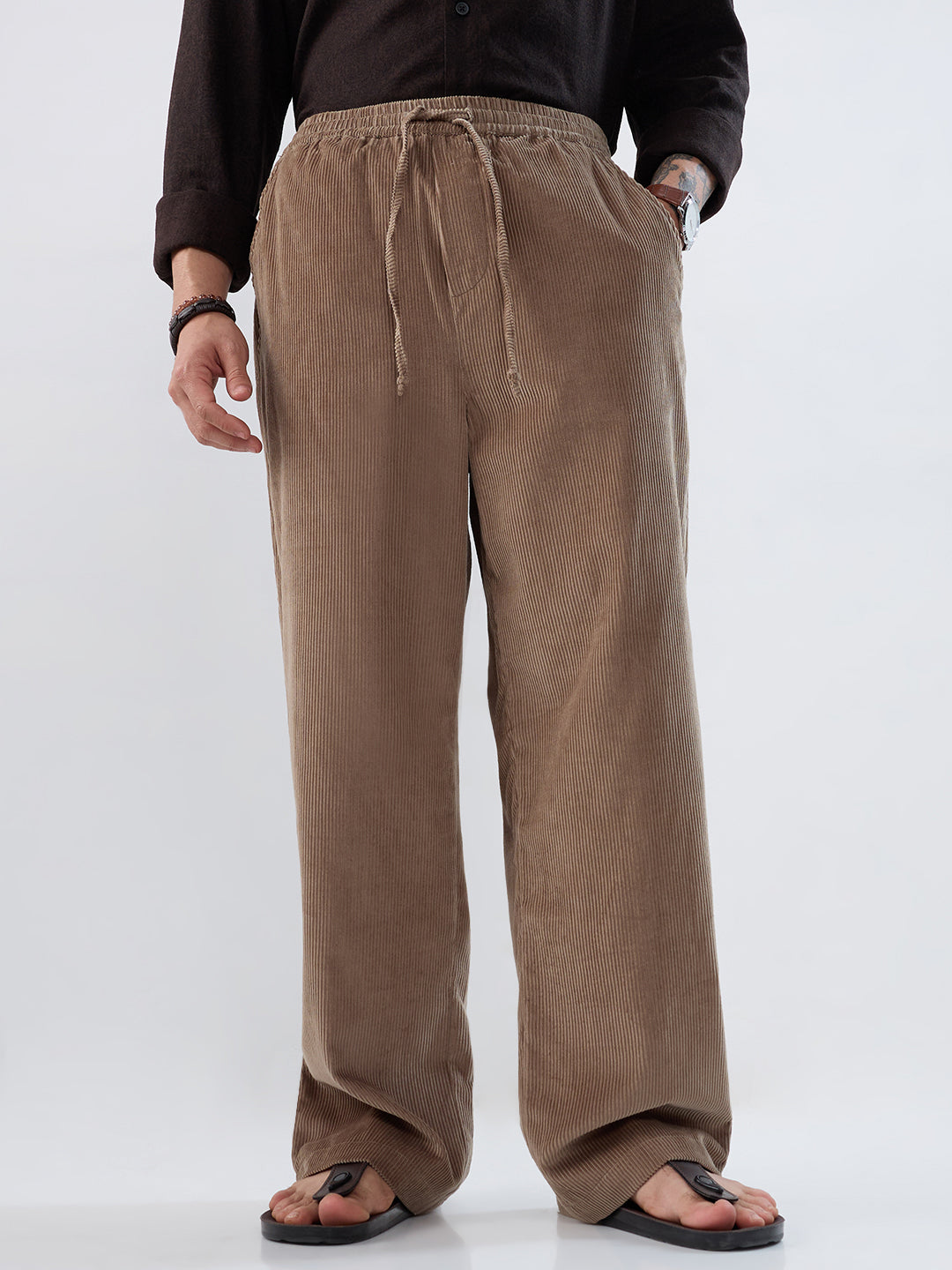 Pastel Olive Corduroy Straight-Fit Trousers