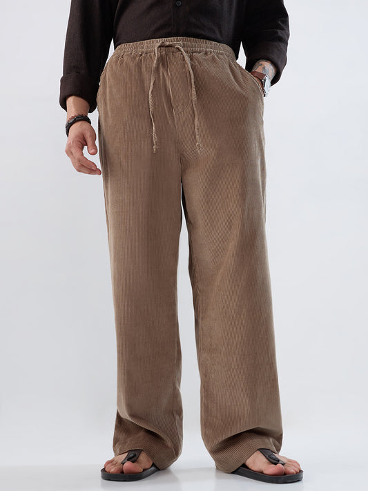 Pastel Olive Corduroy Straight-Fit Trousers