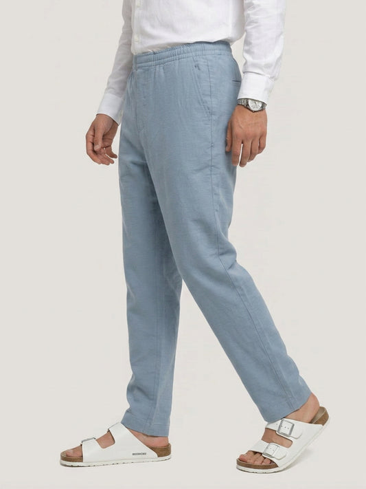 Blue Slub Chevron Textured Tapered Trousers