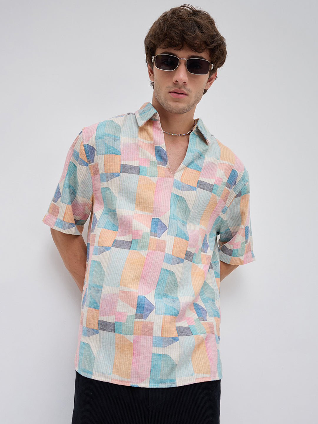 Sorbet Multi Premium Mirage Print Polo Oversized Shirt