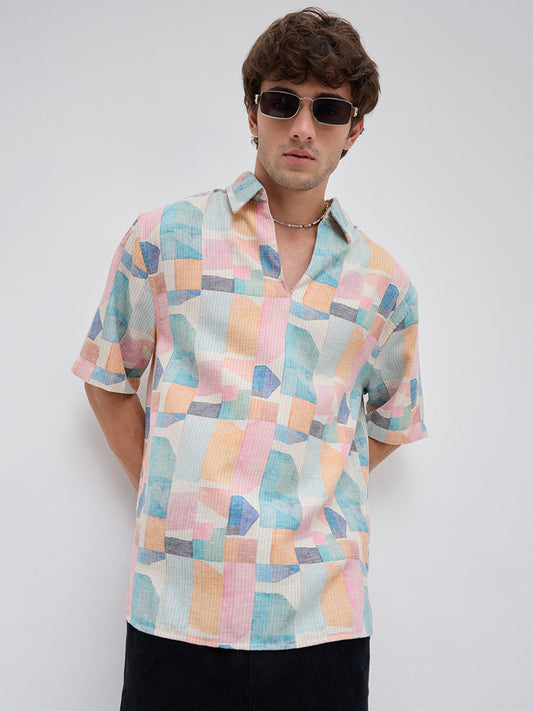 Sorbet Multi Premium Mirage Print Polo Oversized Shirt