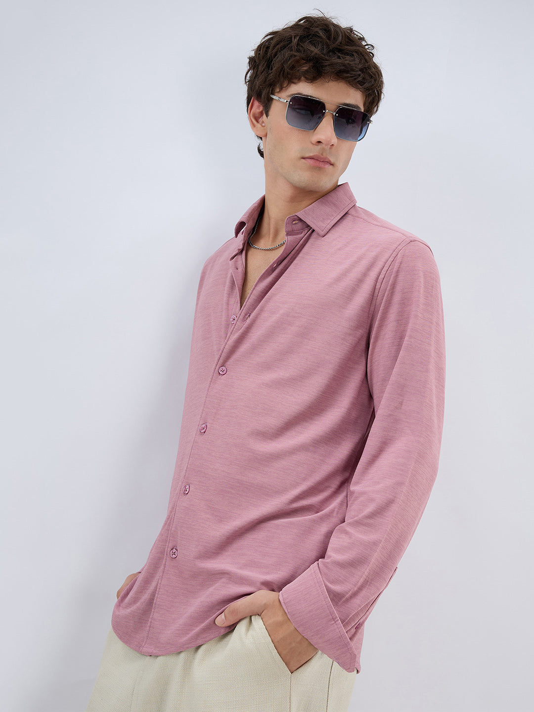 Cotton Candy Pink Textured Knitted Shirt