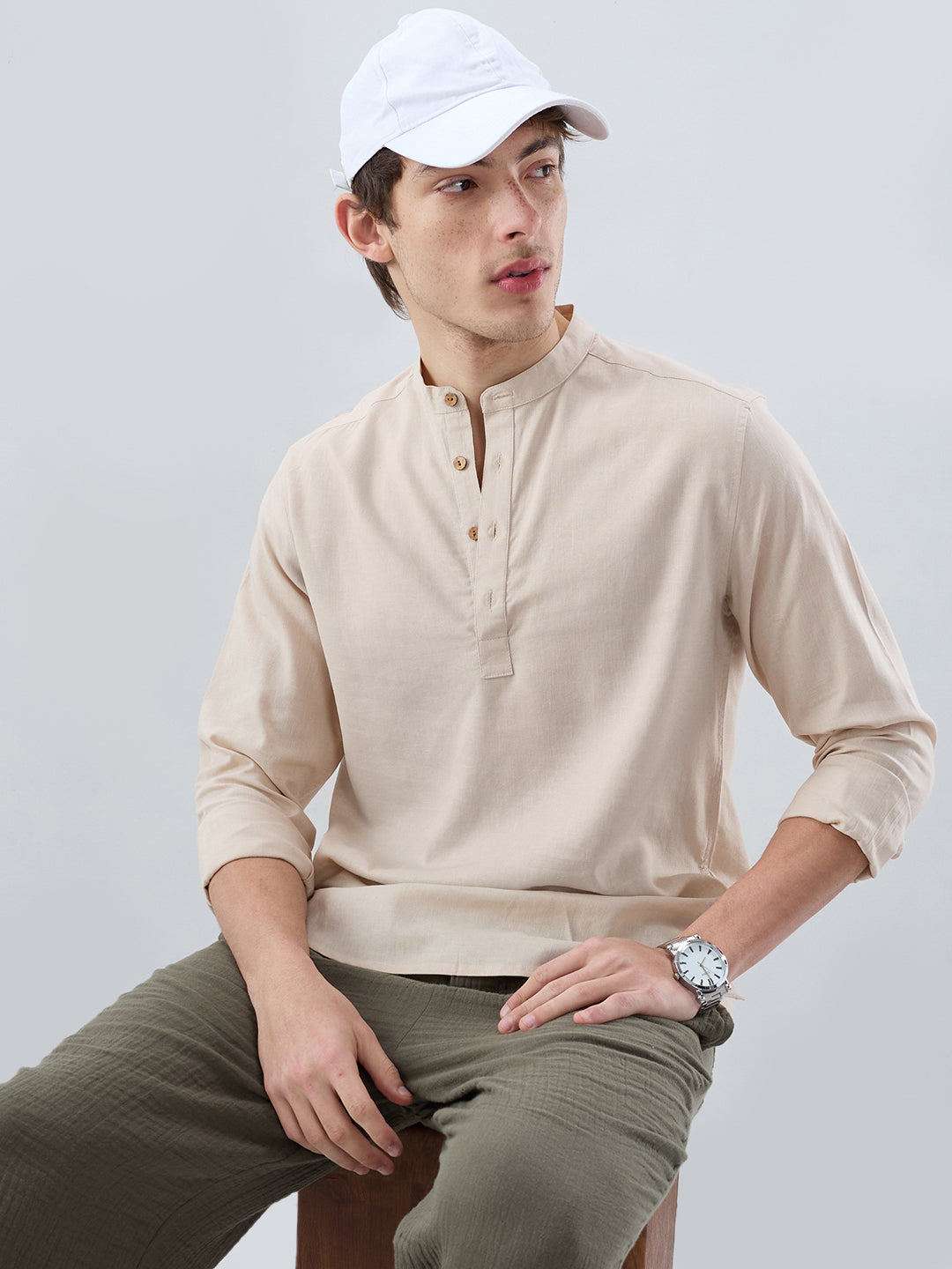 Premium Beige Slub Textured Linen Blend Kurta