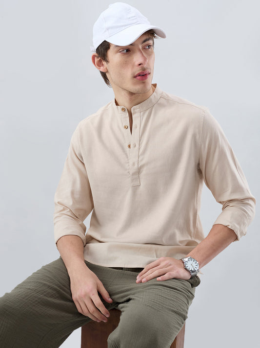 Premium Beige Slub Textured Linen Blend Kurta