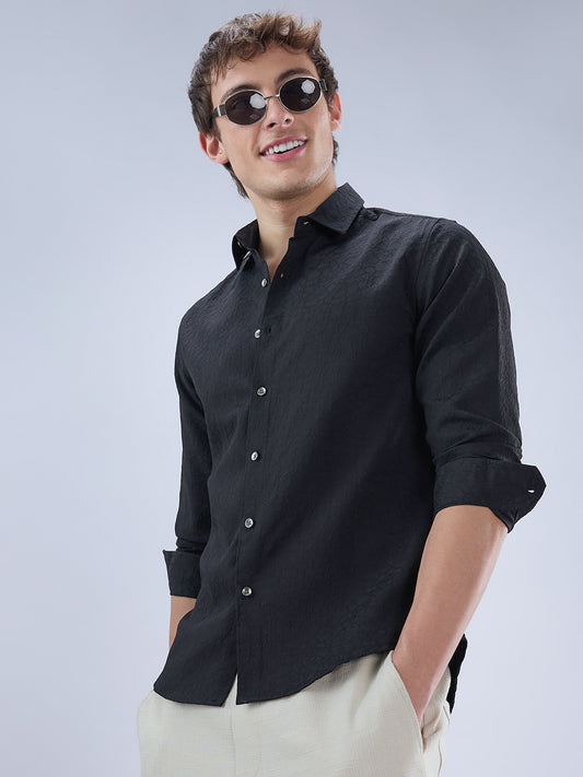 Imperial Jade Black Textured Shirt
