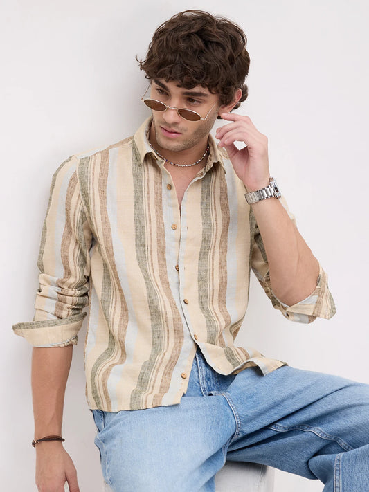 Multi Colour Elemental Slub Striped Shirt