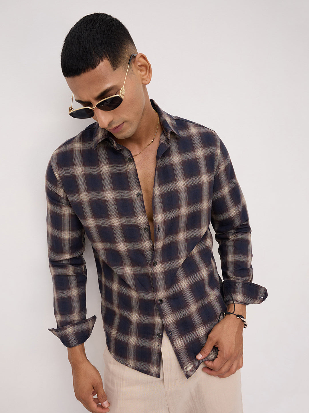 Deep Cocoa  Contrast Windowpane Checks Shirt