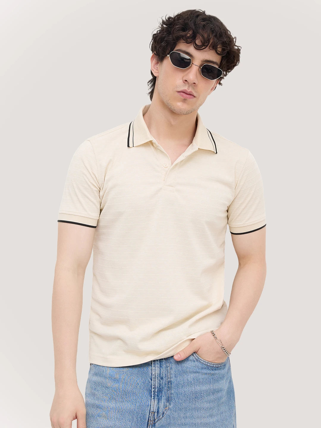 Elite Cream Stripe Weave Knitted Tee