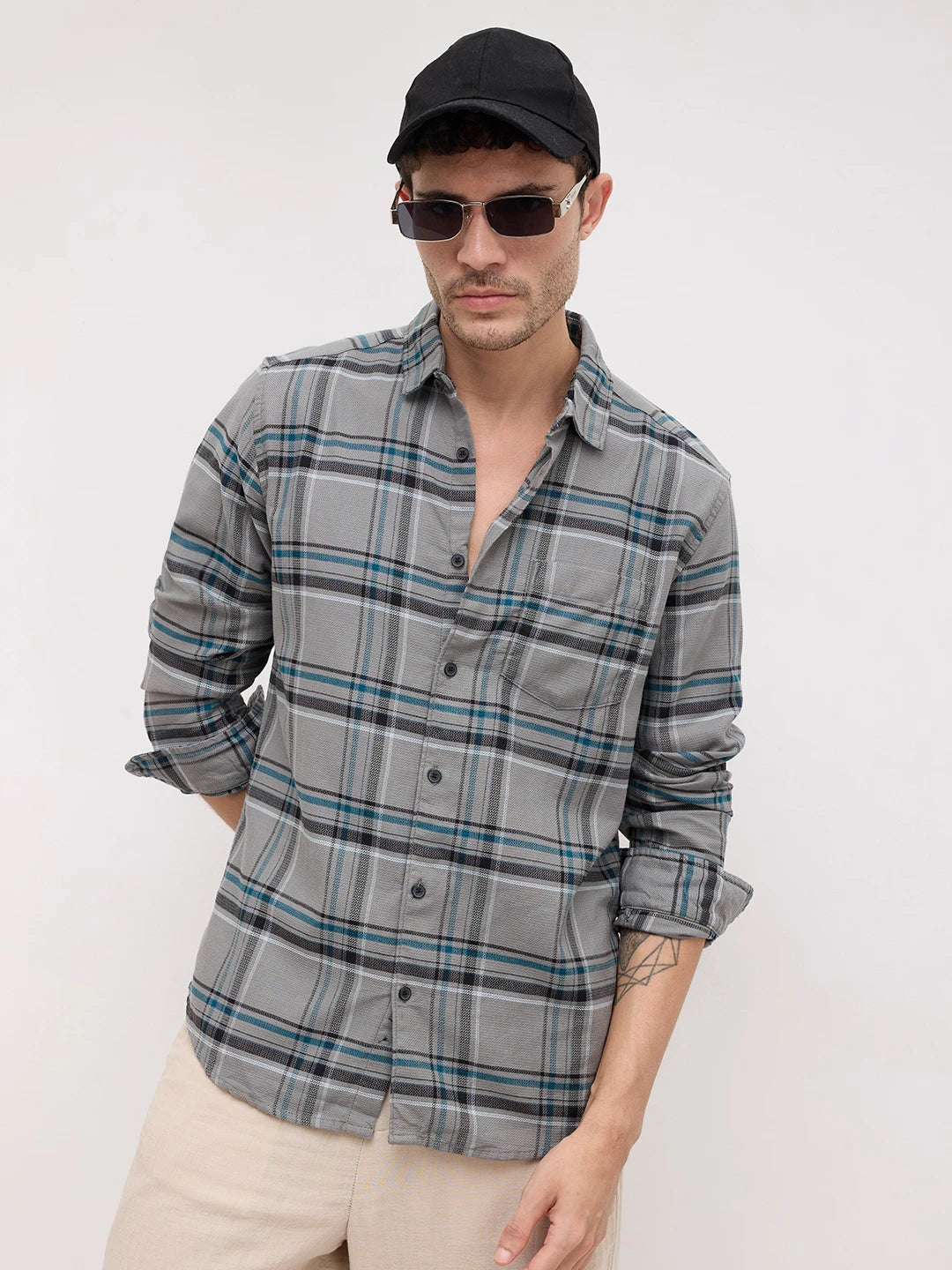 Grey & Black Tartan Checks Shirt