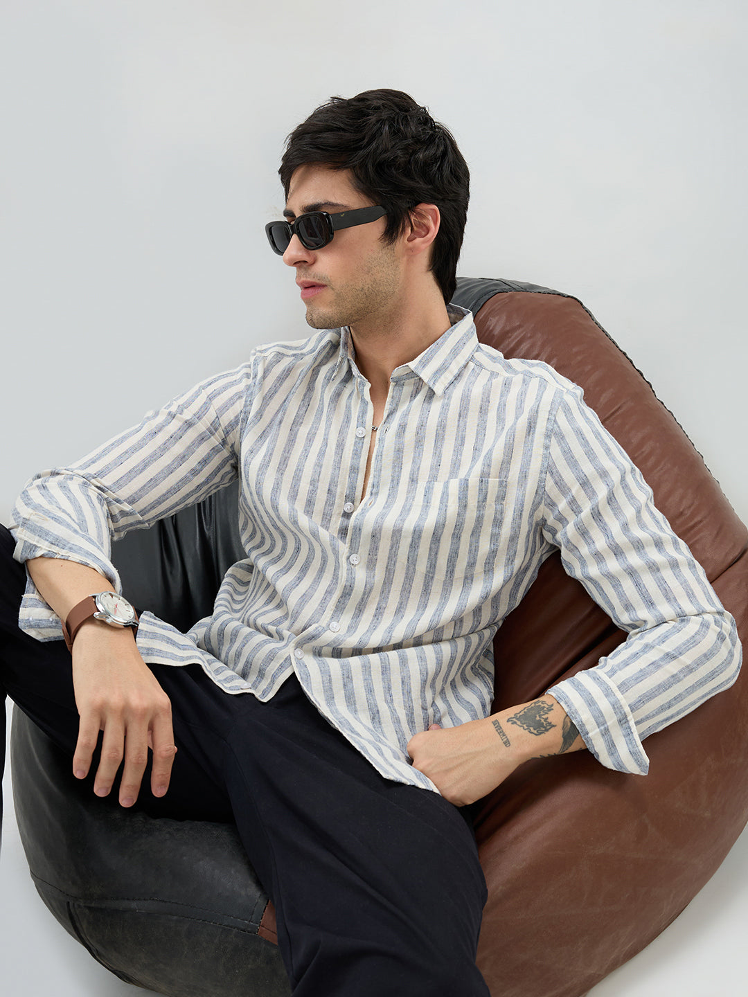 Navy & Off-White Candy Striped Shirt