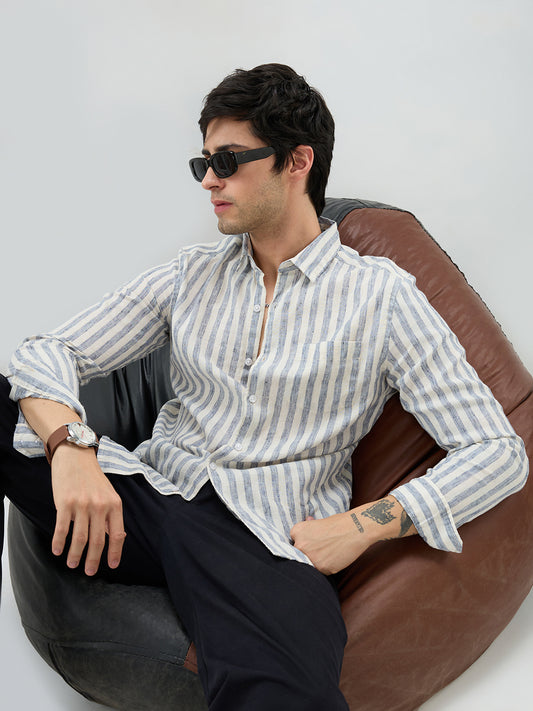 Navy & Off-White Candy Striped Shirt