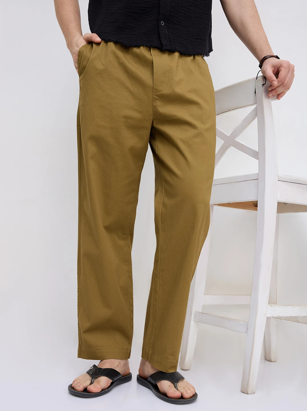 Solid Copper Brown Tapered Trousers