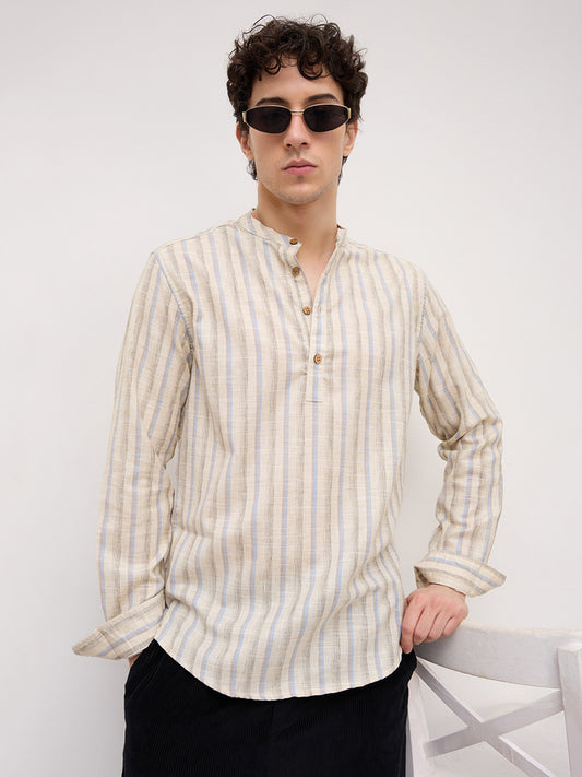 Classic Artic Blue & Ivory Striped Kurta