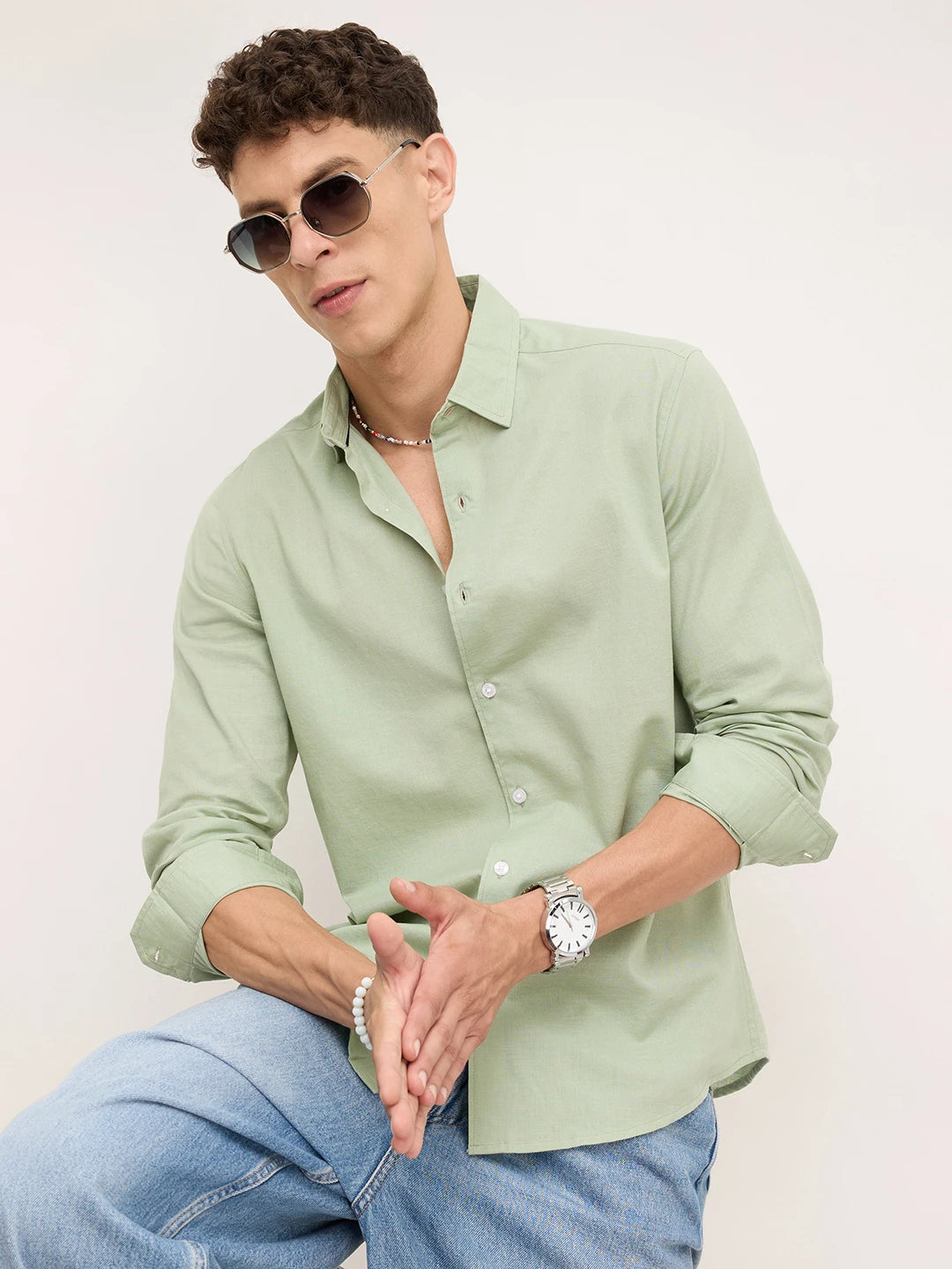 Pistachio Green Fine Textured Shirt