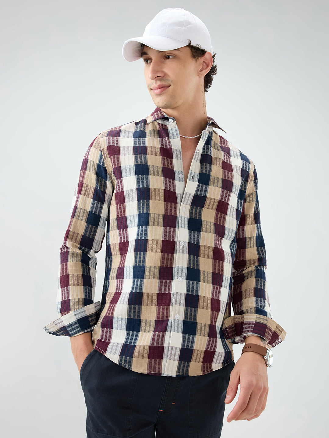 Premium Multicolor Block Checks Soft Textured Shirt