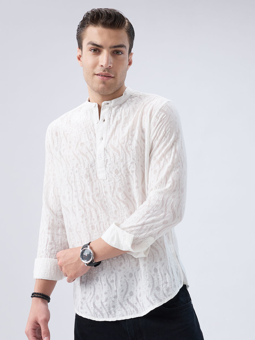 Pearl White Ripple Weave Kurta