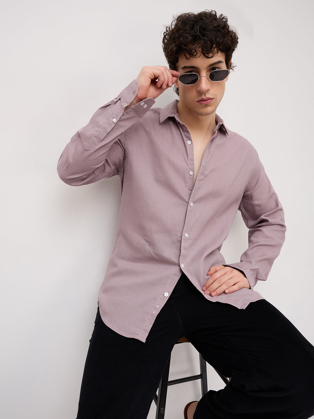 Elegant Dusty Mauve Linen Blend Shirt