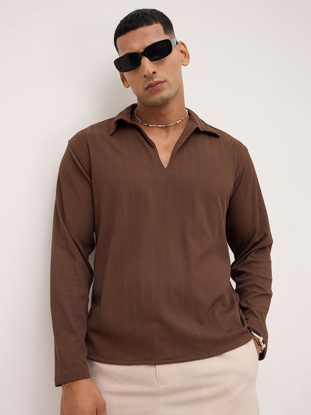 Coffee Brown Fine Weave Knitted Polo Shirt