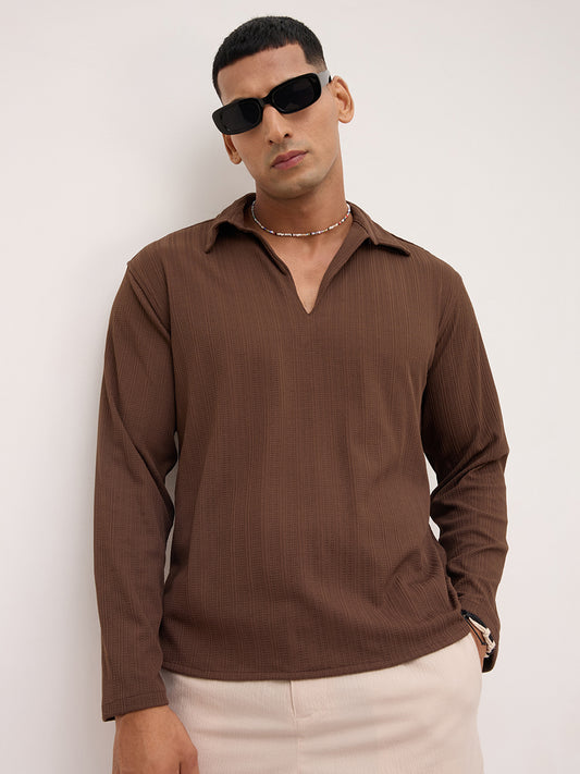 Coffee Brown Fine Weave Knitted Polo Shirt