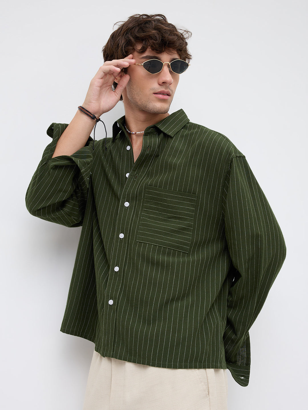 Midnight Emerald Stripe Edition Boxy Fit Crop Shirt