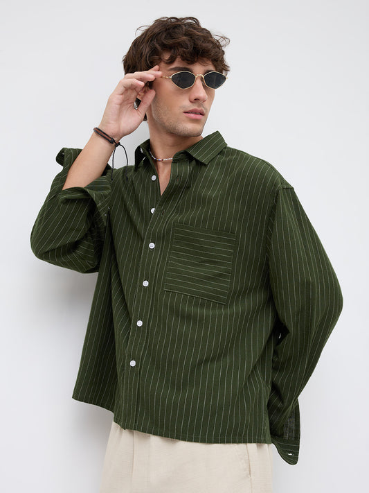 Midnight Emerald Stripe Edition Boxy Fit Crop Shirt