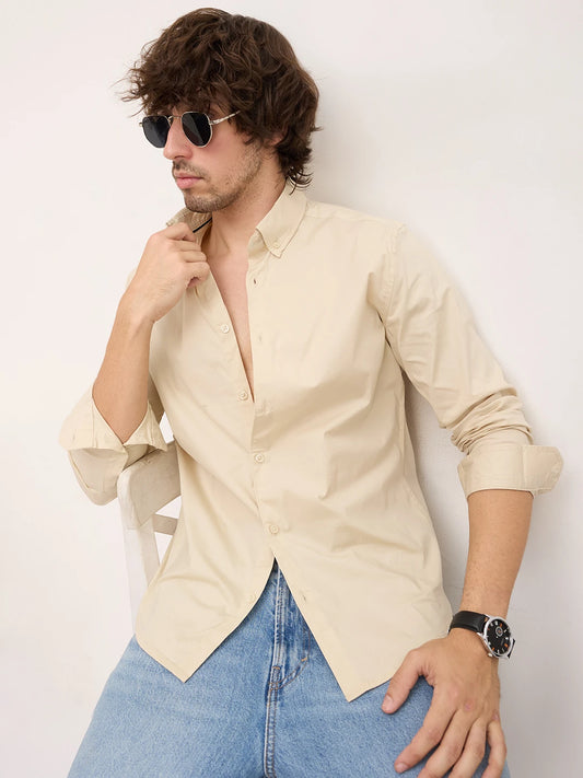 Luxe Beige Lyocell Button-Down Collar Shirt