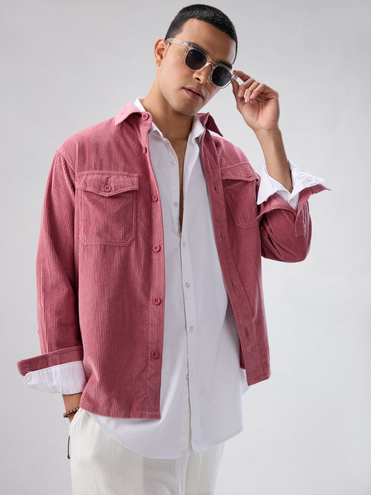 Wild Orchid Pink Corduroy Double Pocket Overshirt