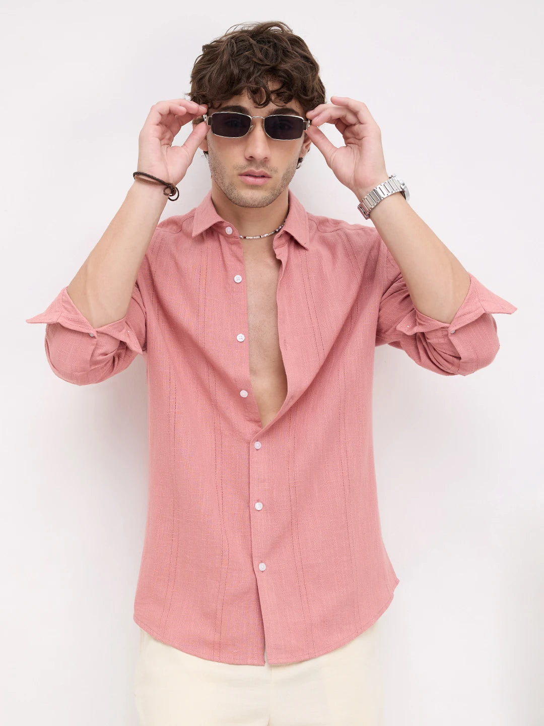 Refined Coral Sheer Textured Shirt