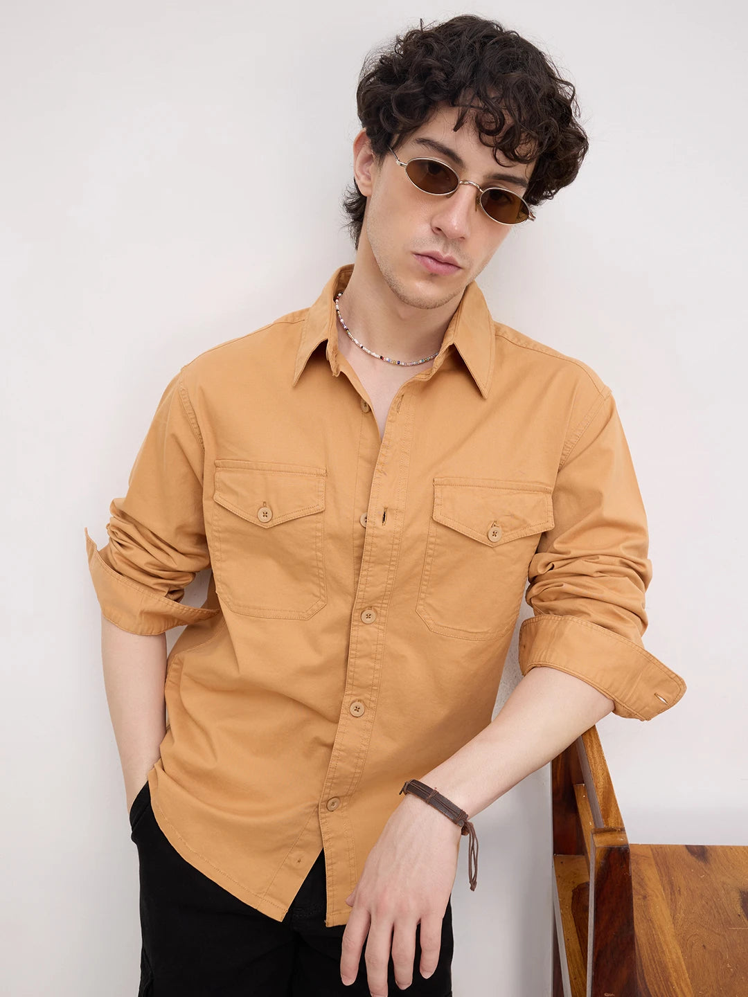 Solid Tangerine Double Pocket Overshirt