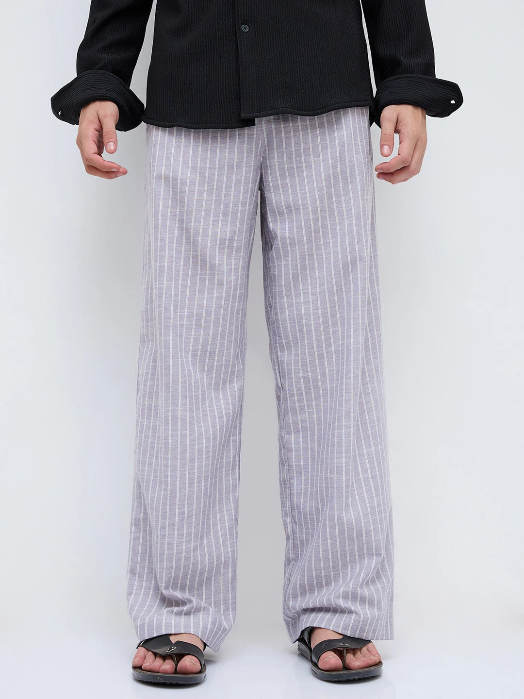 Trendy Mauve Striped Wide Leg Trousers