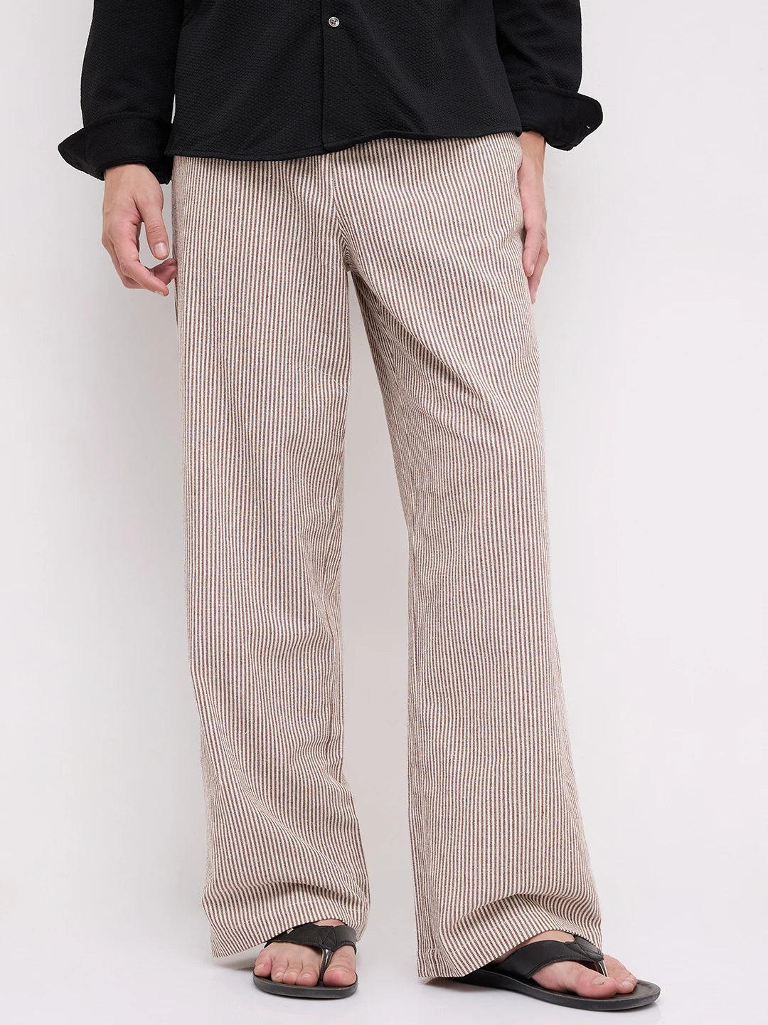 Brown & Ivory Striped Wide Leg Trousers