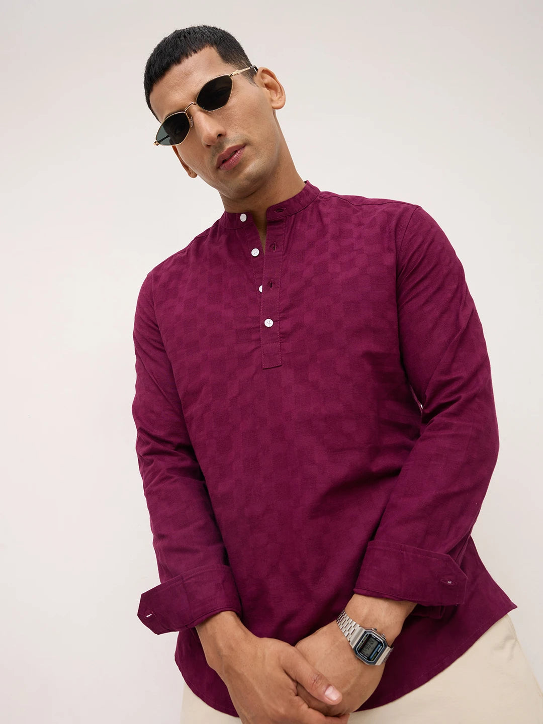 Maroon Sheer Box Weave Kurta