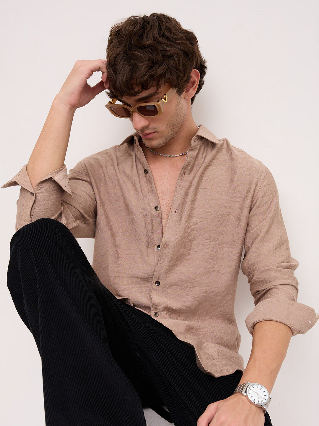 Luxe Taupe Beige Frosted Textured Shirt