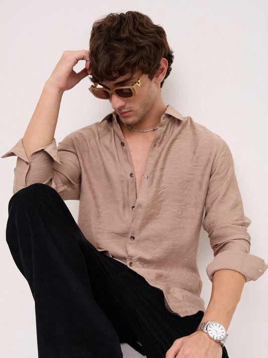 Luxe Taupe Beige Frosted Textured Shirt