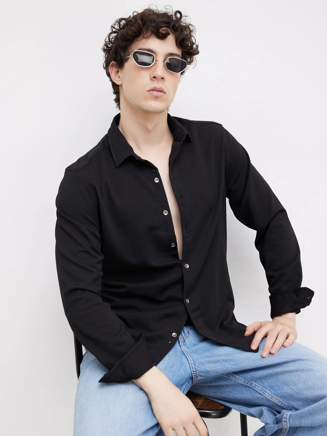 Classic Black Textured Shirt