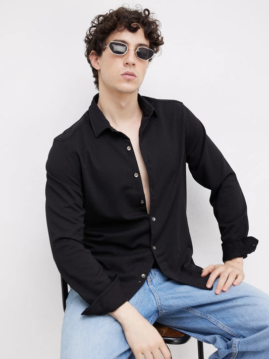 Classic Black Textured Shirt