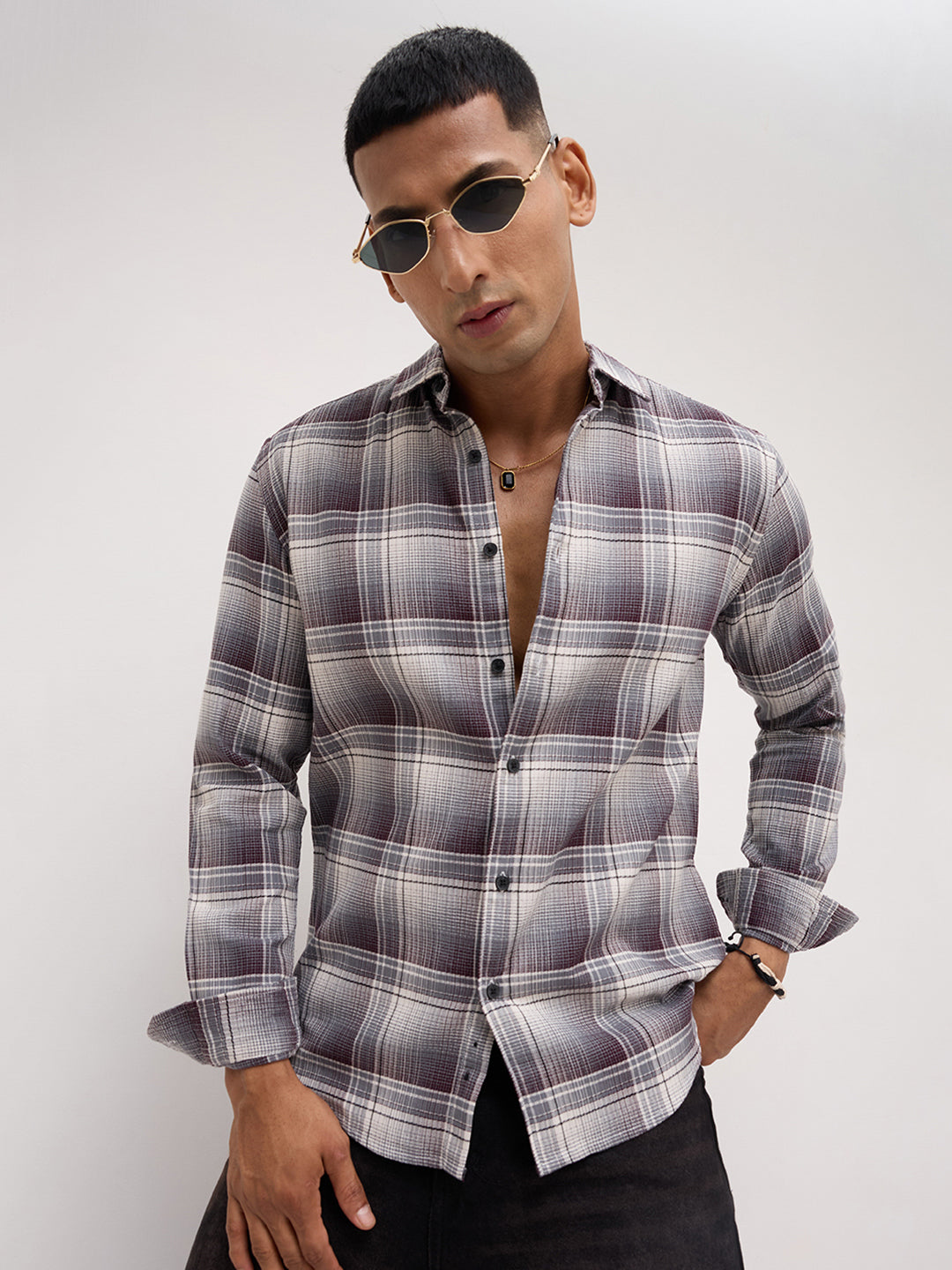 Steel Grey Multi Plaid Checks Shirt