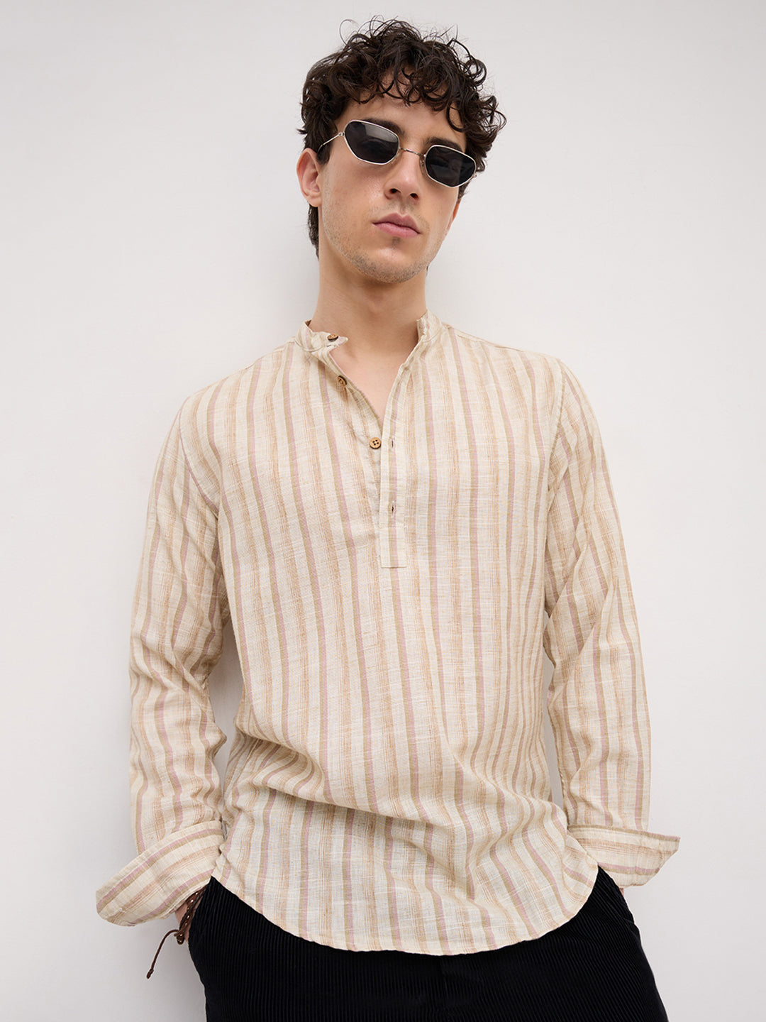 Vintage Beige & Ivory Striped Kurta