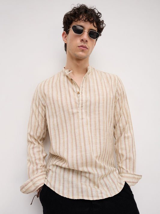 Vintage Beige & Ivory Striped Kurta