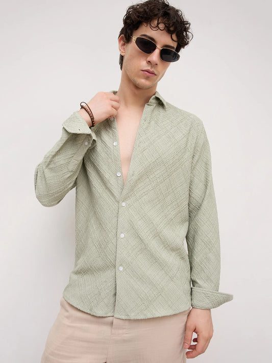 Pistachio Mist Trellis Weave Textured Shirt