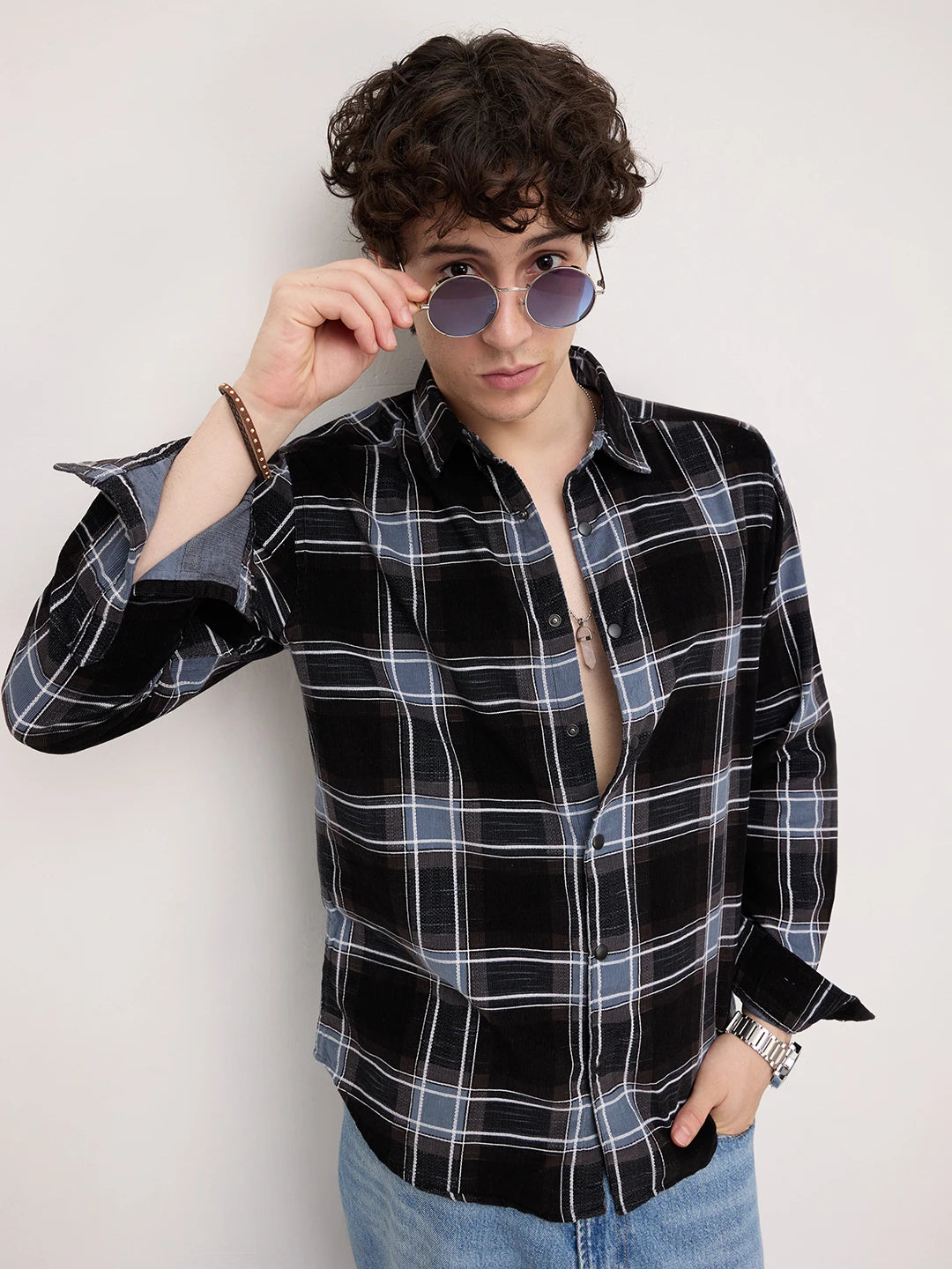 Refined Black & Blue Plaid Checks Flannel Shirt