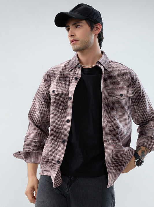 Old-School Red & Black Houndstooth Twin Pocket Flannel Shirt