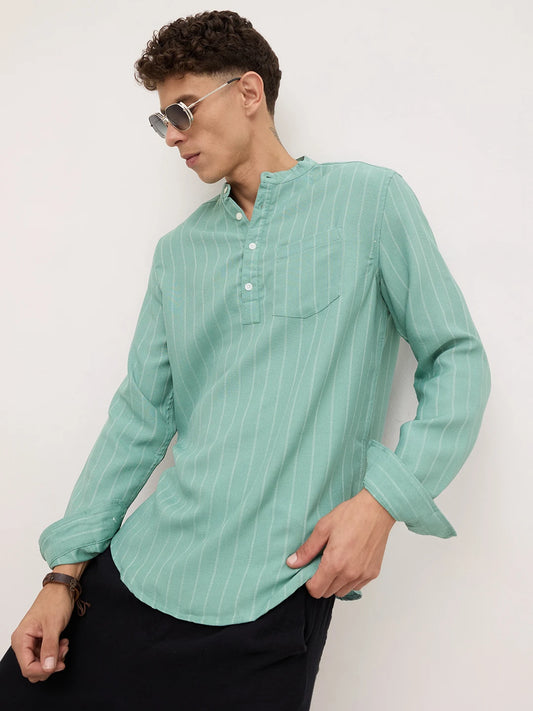 Fern Green Chalk Striped Kurta
