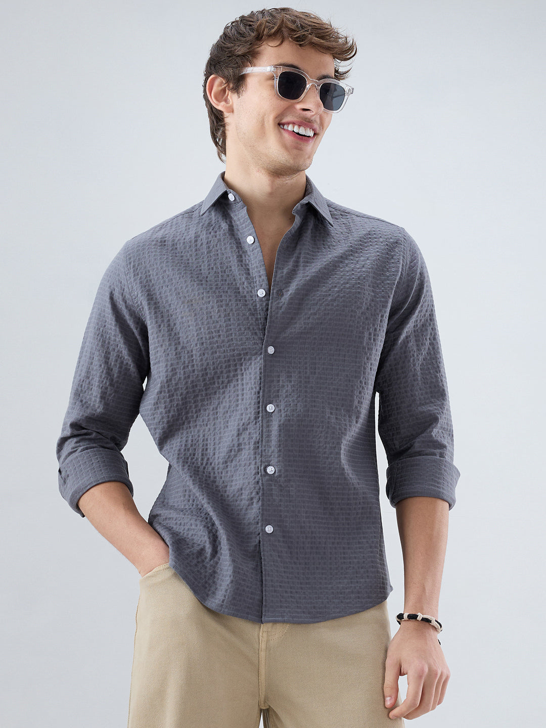 Cool Ash Grey Doublecloth Textured Shirt